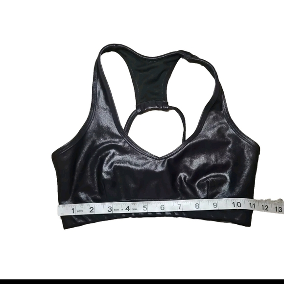 Bombshell Sportswear Womens Black Faux Leather Power Rib Sports Bra XS - Picture 9 of 10